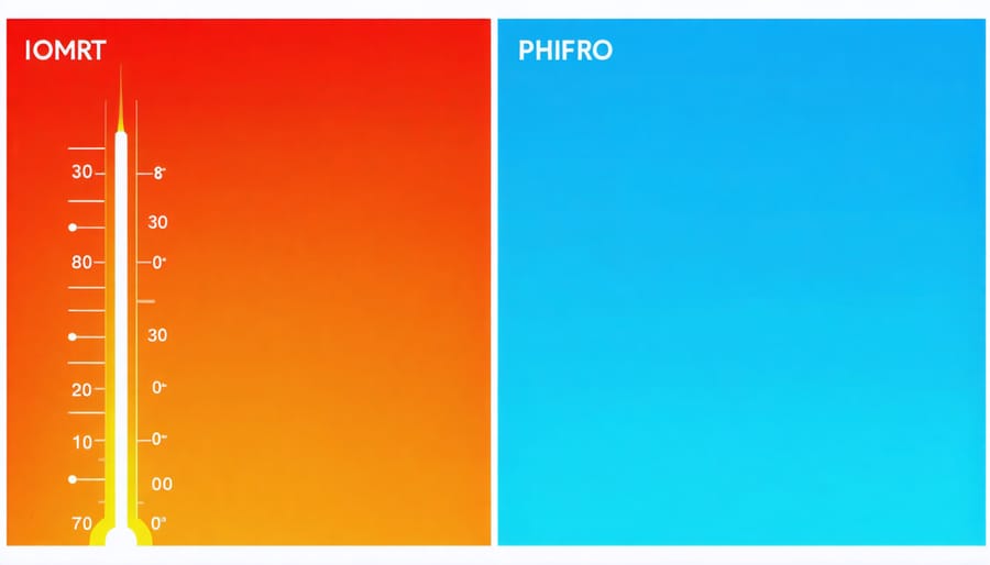 Temperature-responsive fabric demonstrating color change from cool blue to warm red