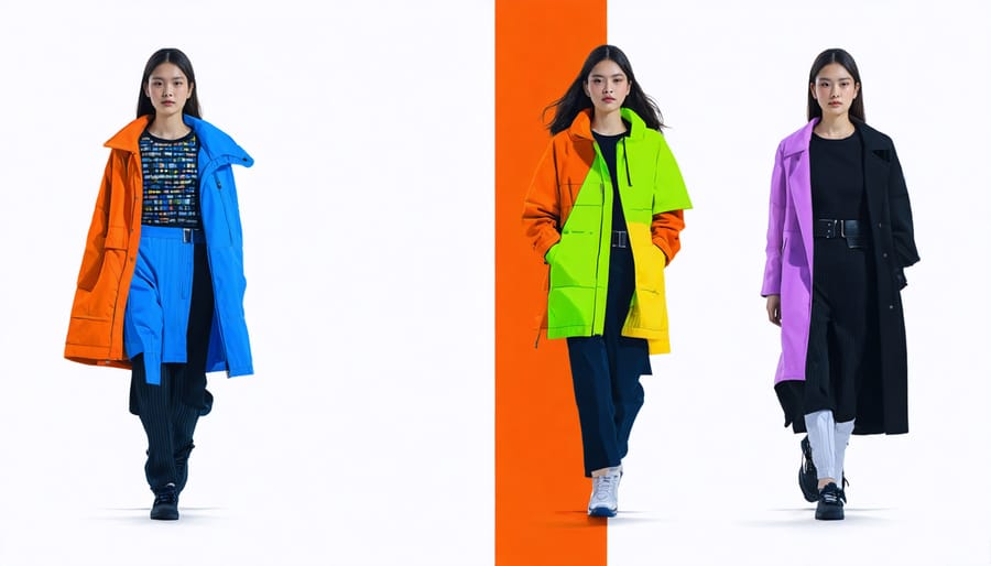 A split-screen image showcasing the contrast between stylish but impractical adaptive clothing on one side and functional but less fashionable adaptive clothing on the other, highlighting the challenge of balancing aesthetics with functionality in the adaptive fashion industry.
