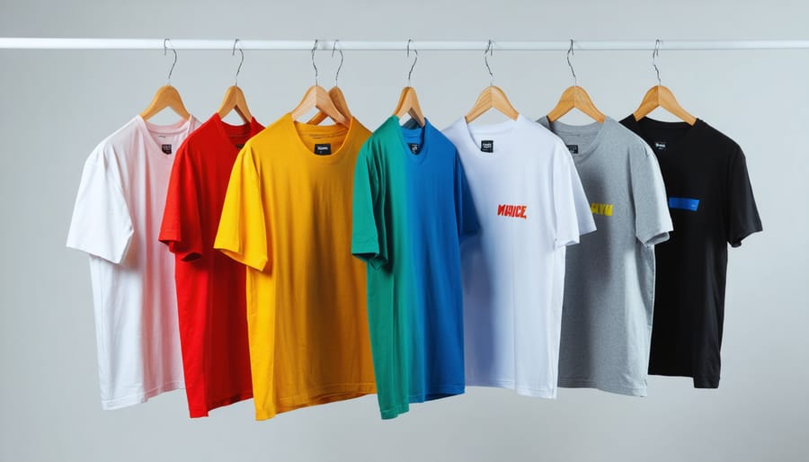A diverse group of individuals wearing colorful, stylish adaptive t-shirts with innovative features like magnetic closures and side panels, symbolizing the fusion of fashion and function in inclusive clothing.