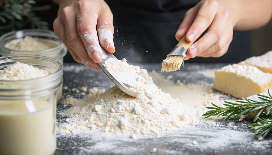 Artisanal beauty product being handcrafted with natural ingredients in a French bakery setting