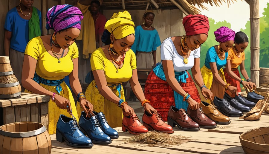 Female artisans hand-crafting traditional African footwear designs
