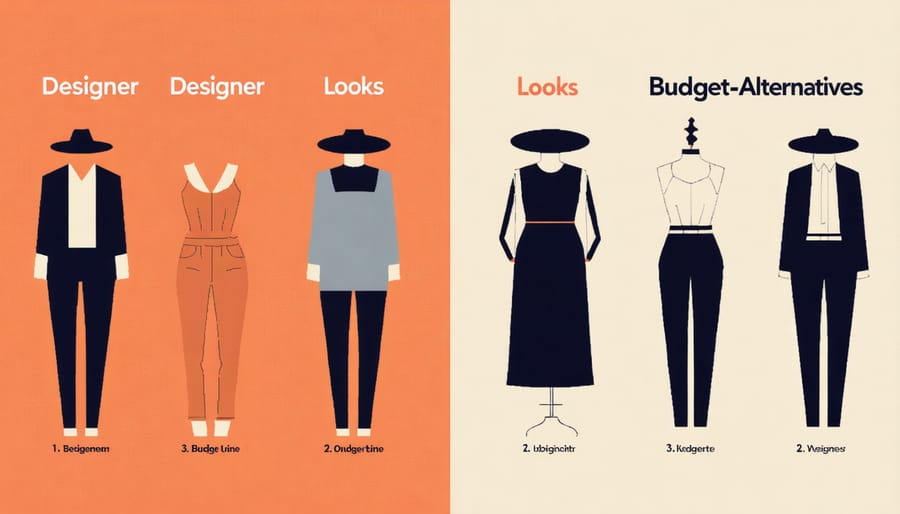 Side-by-side comparison of celebrity designer outfits and affordable alternatives