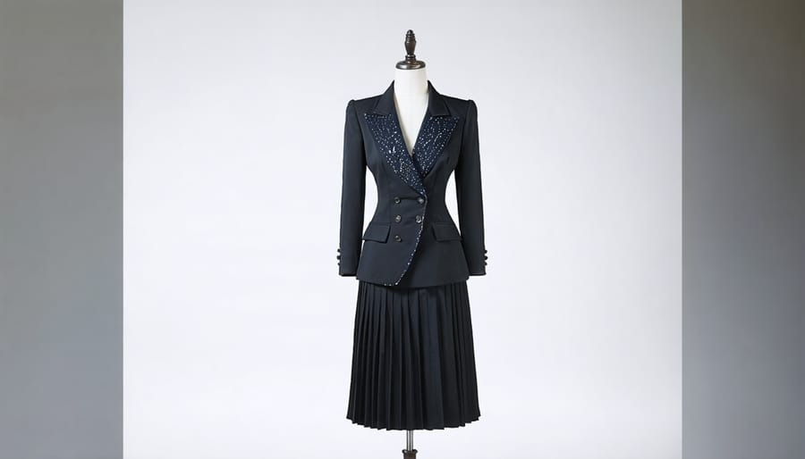 Model wearing Dior's revolutionary Bar Suit with cinched waist and full skirt