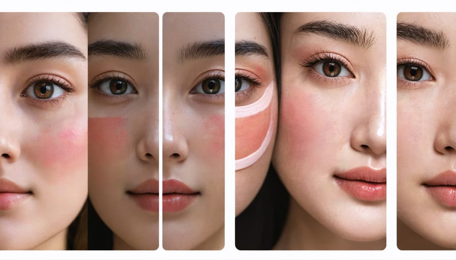 Demonstration of Douyin blush technique on models of different ages showing versatility