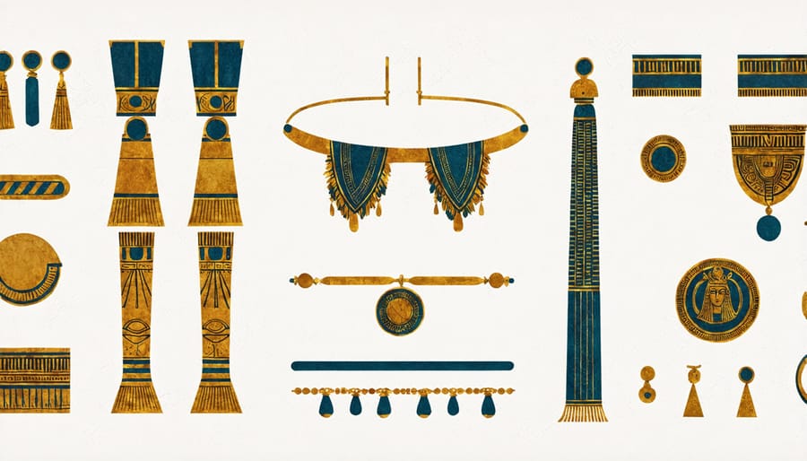 Timeline montage of historical accessories including Egyptian scarab jewelry, Roman purple robes, and crown jewels
