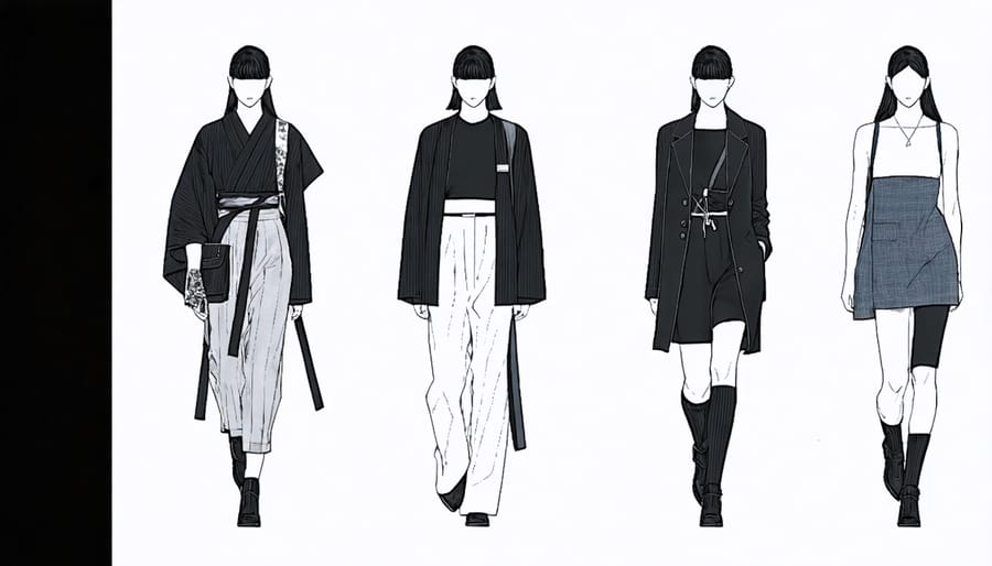 Side-by-side comparison of Japanese street fashion and its modern Western haute couture interpretations