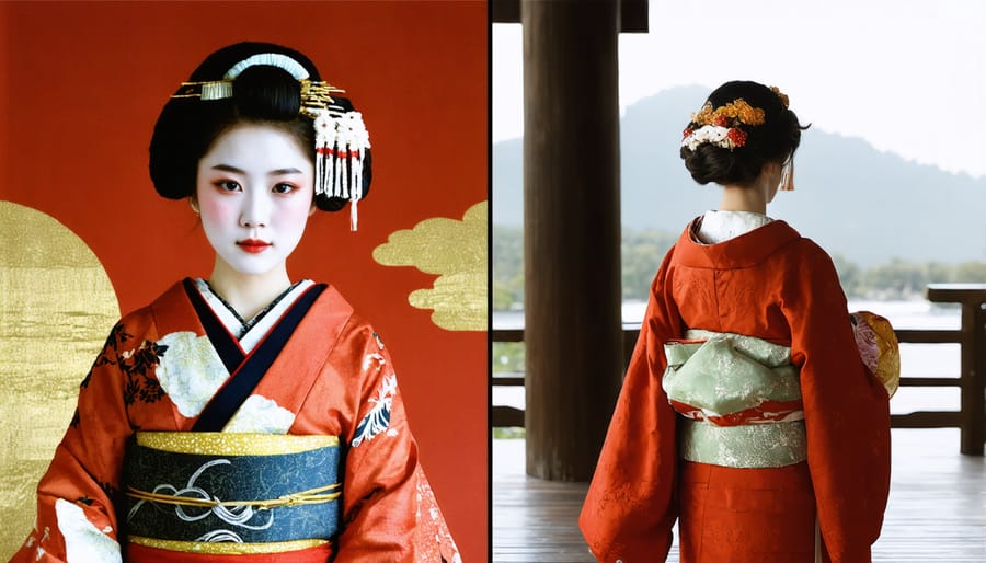 Side-by-side comparison of traditional kimono and contemporary Japanese fashion showing cultural evolution