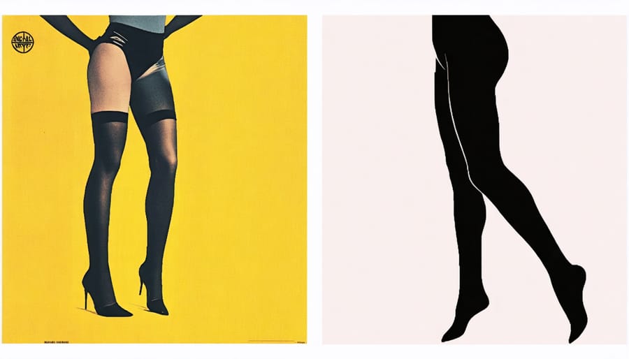 Comparison of vintage nylon stockings advertisement and contemporary synthetic athletic clothing