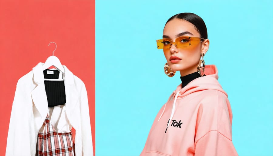 TikTok creator filming fashion content alongside viral trend statistics