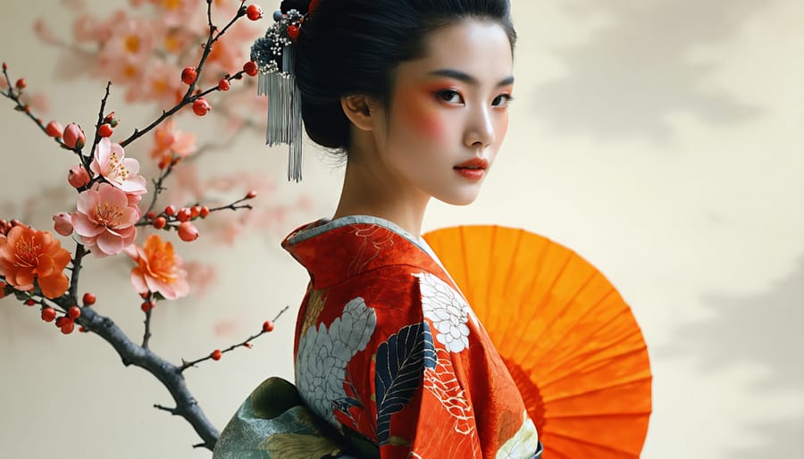 Modern designer dress featuring traditional kimono patterns alongside original kimono inspiration