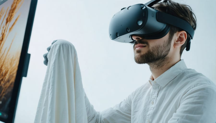 Fashion designer using VR technology to create digital clothing designs