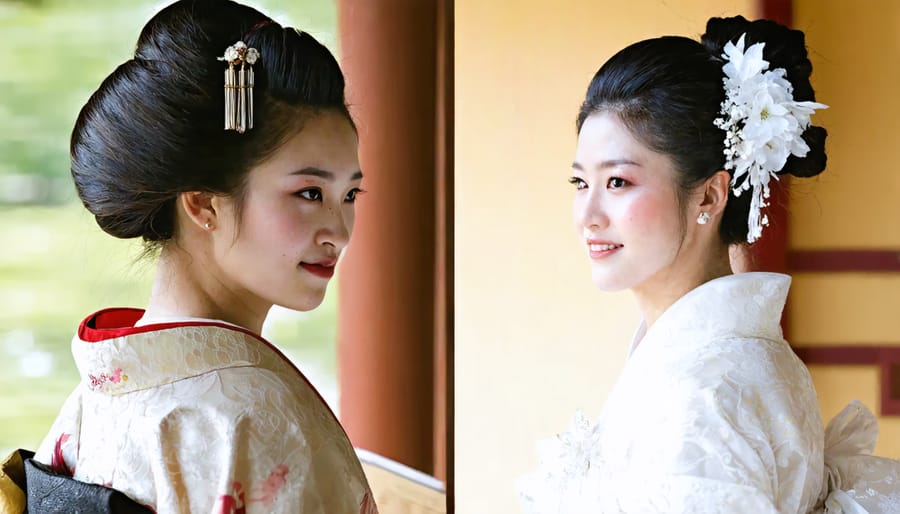 Side-by-side comparison of traditional Japanese wedding attire and modern Western wedding dress