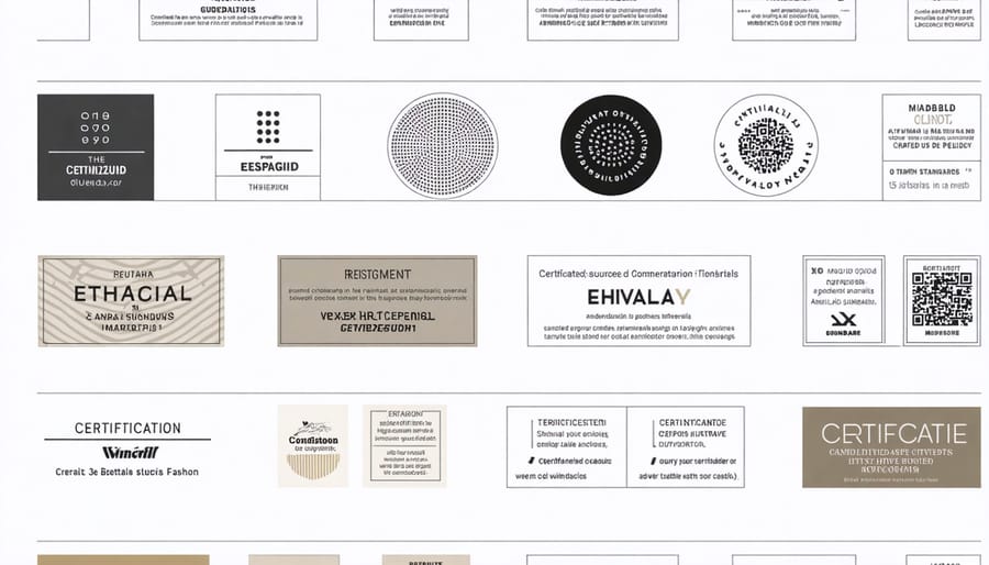 Collection of ethical fashion certification labels including RWS, RDS, and other welfare standards