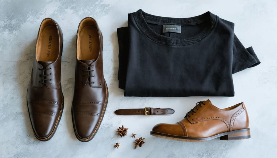 Fashion flat lay showing ethical and vegan clothing and accessories