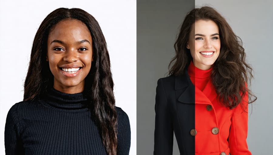 Side-by-side comparison of an individual's mood change with different clothing choices