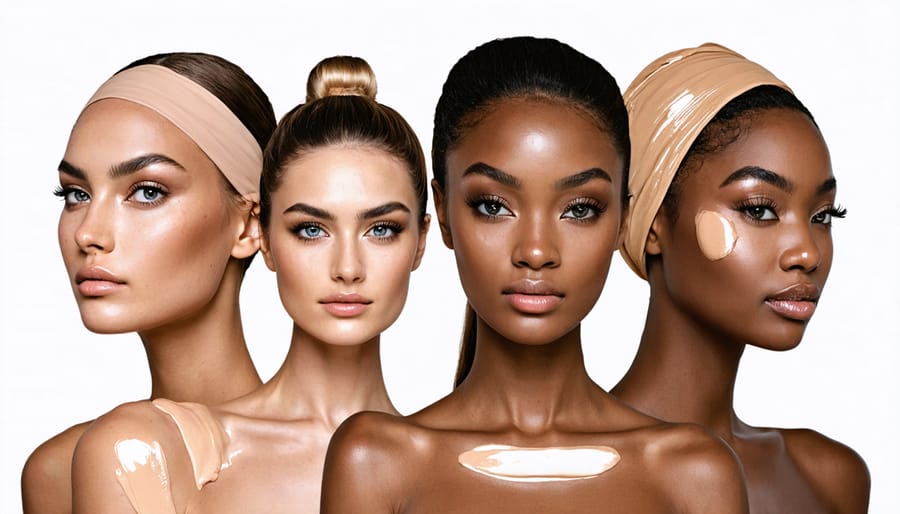 Models of different ethnicities and gender expressions displaying inclusive beauty products
