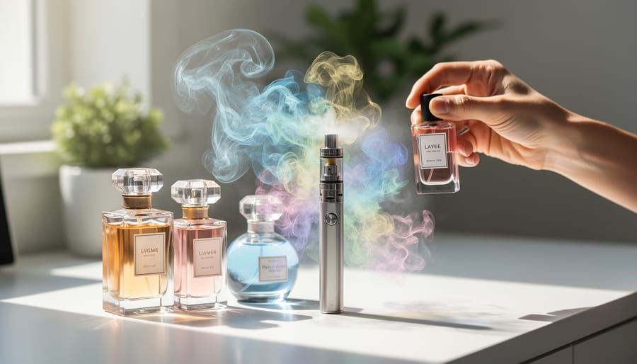 Close-up of perfume application on wrist showing fragrance layering technique