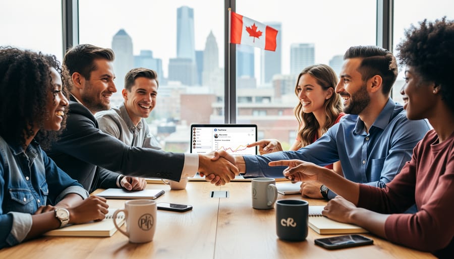 Two fashion entrepreneurs collaborating over laptop and fabric samples in cafe meeting