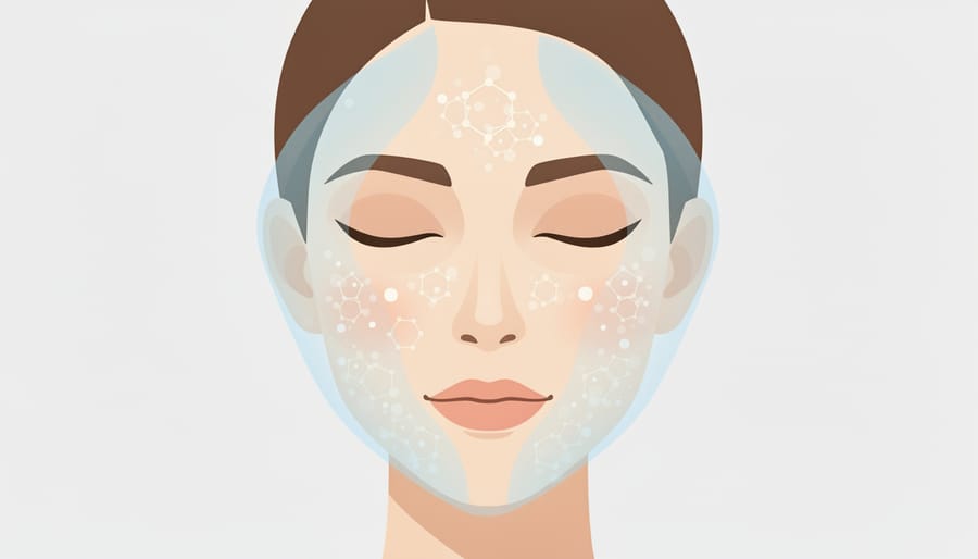 Model portrait with natural glow on cheek and forehead suggesting sunscreen-finish makeup