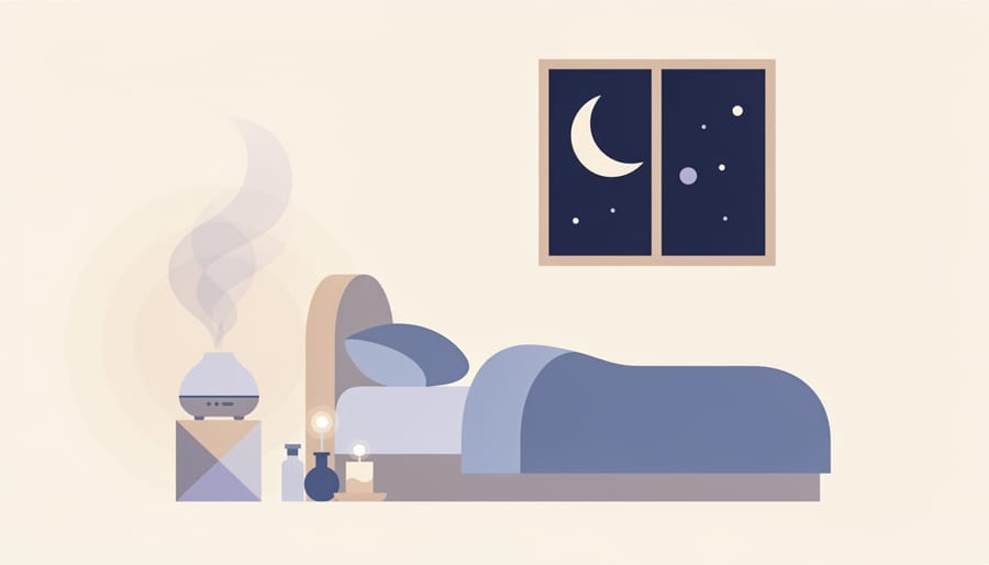 Person relaxing in bed wearing an aromatherapy sleep mask in warm bedside light