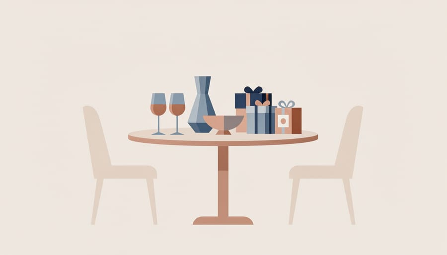 Stemless wedding glasses with decorative engravings on a candlelit dining table during a toast