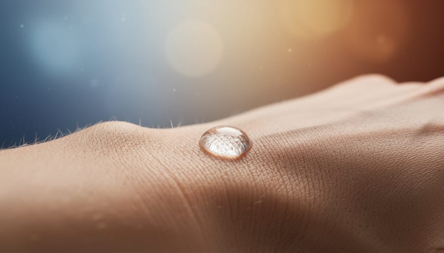 Close-up of a woman applying perfume to her wrist in warm golden light