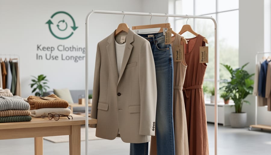 Mannequin wearing a modern dress at a boutique display representing circular fashion