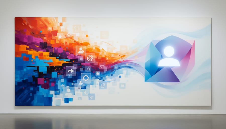 Overhead view of an open hand releasing smoke-like particles over a desk, symbolizing data privacy and control.