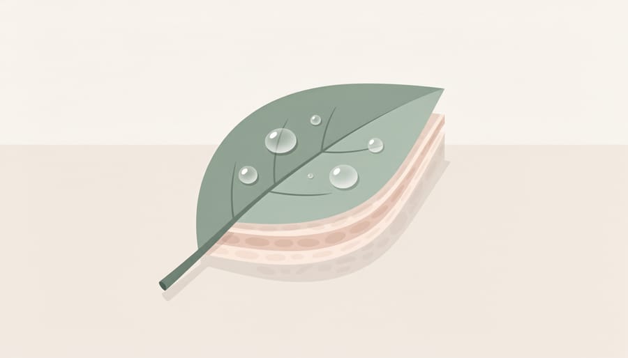 Close-up of a dew-covered green plant leaf symbolizing a healthy, protected skin barrier.