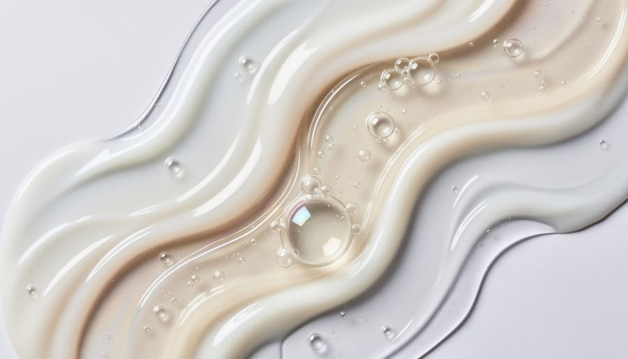 Macro view of creamy fermented-style skincare product texture in a ceramic bowl with a dropper and cucumber slices nearby.